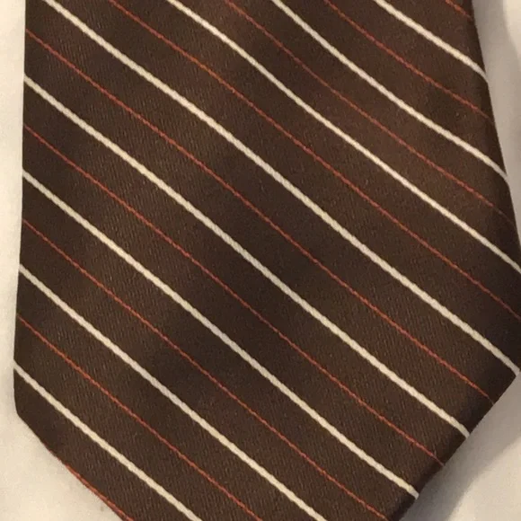 Butterfly brand Pure silk mens tie brown, white, & orange stripes 52.5 inches - Picture 4 of 4